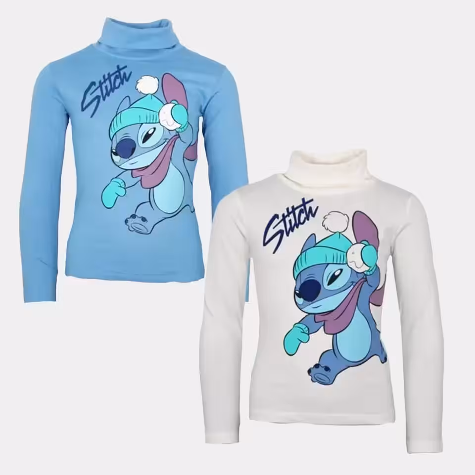 Tshirt com Gola Stitch Disney Manga Comprida 3-8 Anos