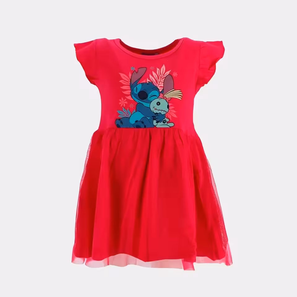 Vestido Stitch de Manga Curta 3-8 Anos
