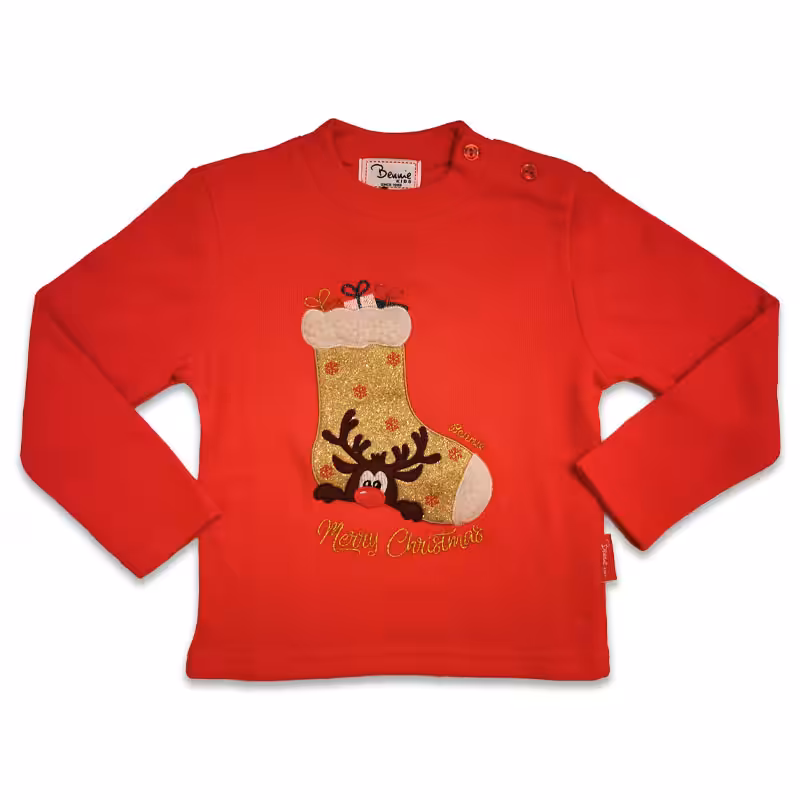 Camisola Cardada Bennie de Criança Bota de Natal Vermelho