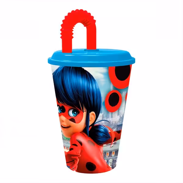 Copo de Plástico com Palhinha da Ladybug de 430 ml